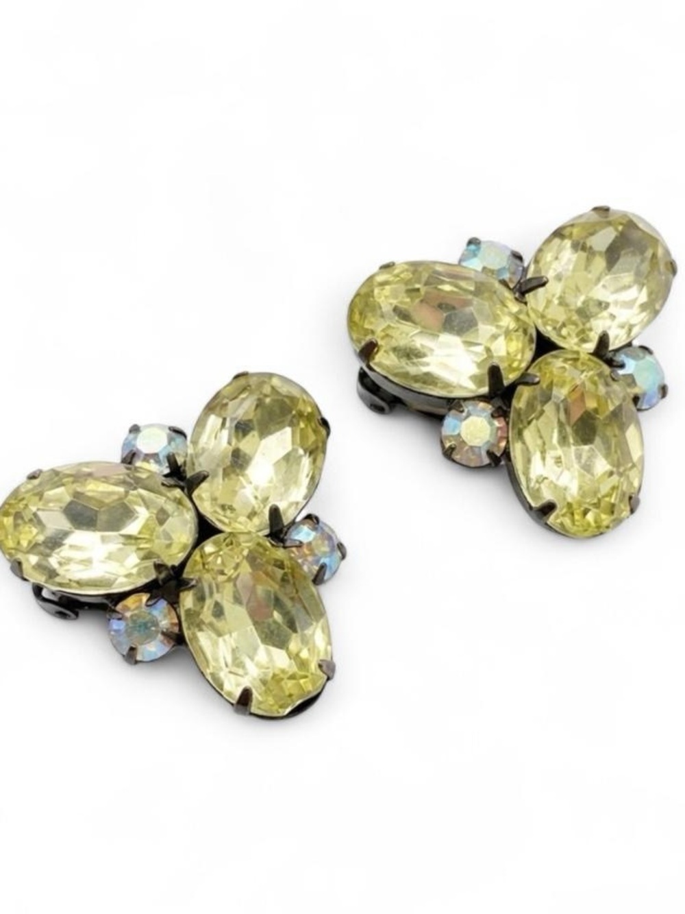 Thelma Deutsch Vintage Yellow Crystal Cluster Clip-On Earrings